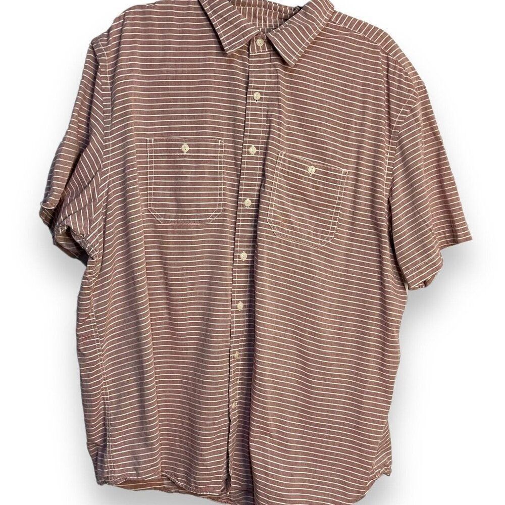 Old Navy Button Up Shirt Men's XXL Pink Rugby Stripe Casual Pockets Academia Top